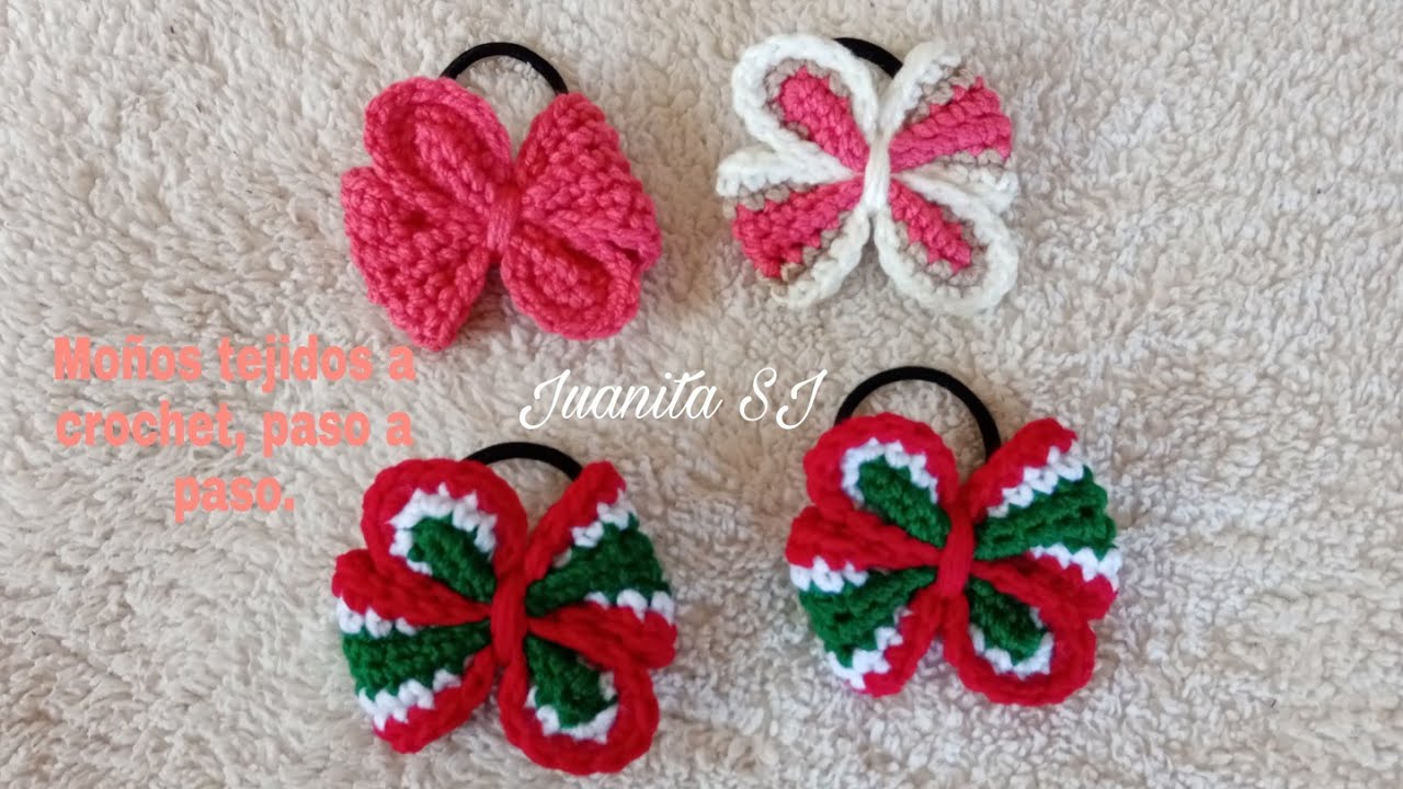 MOÑO TRICOLOR, MOÑO MEXICANO TEJIDO A CROCHET. PASO A PASO.