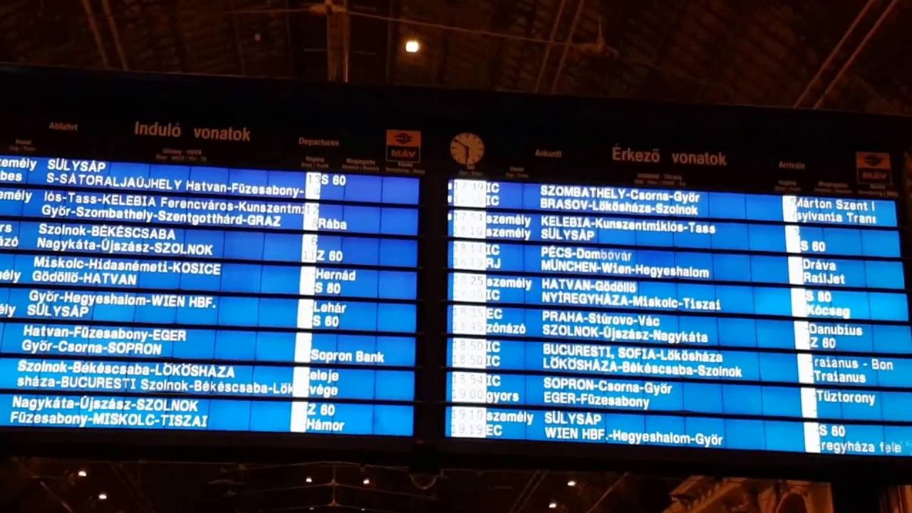 Budapest-Keleti Bahnhofsanzeige + Ansage