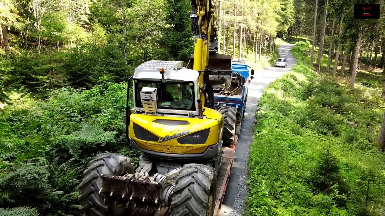 Menzi Muck M545x Verladen auf Tieflader  & TATRA 6x6