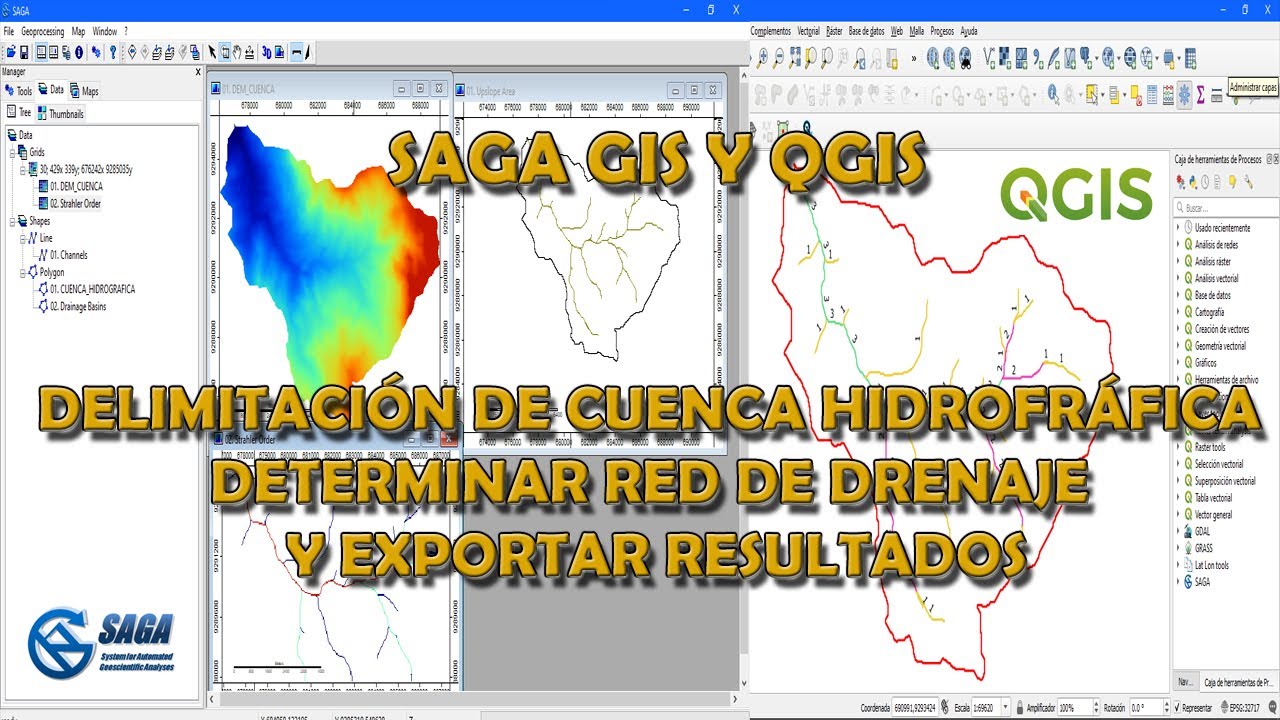 SAGAGIS: Delimitación de Cuenca Hidrográfica, Determinar Red de Drenaje y Exportar Resultados a QGIS