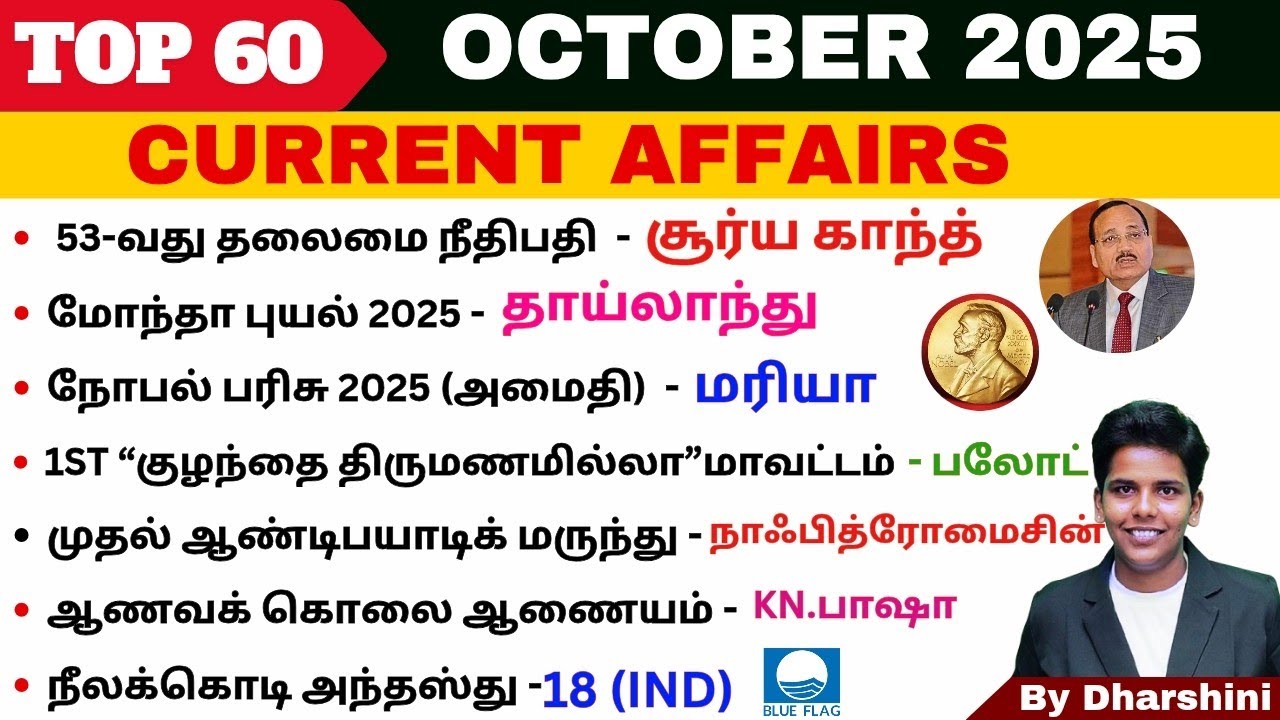 Top 60 Current affairs 2025 | October 2025 | Tamil & English