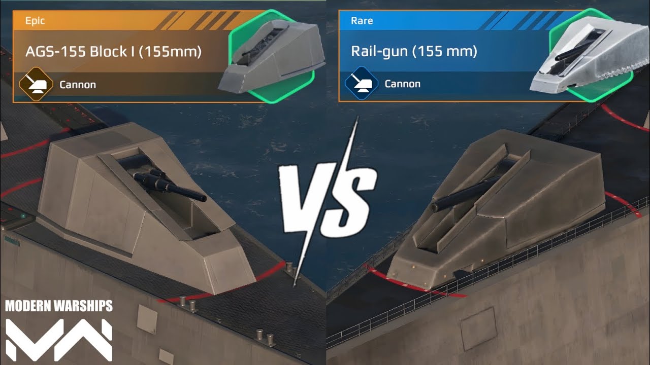 AGS-155 Block I (155mm) Vs Railgun (155mm) Comparison | Modern Warships