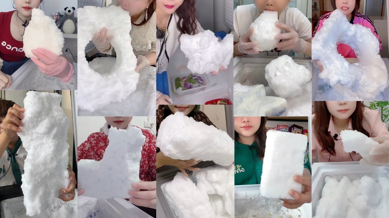 ONLY BITES🔷WHITE SOFT SQUEAKY FREEZER FROST ICE CHUNKS EATING COMPILATION🧊