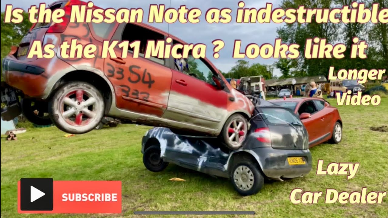 Car Ramp Jump Fun Nissan Note First test Flight into VW Fox and Renault Megan tough little car !