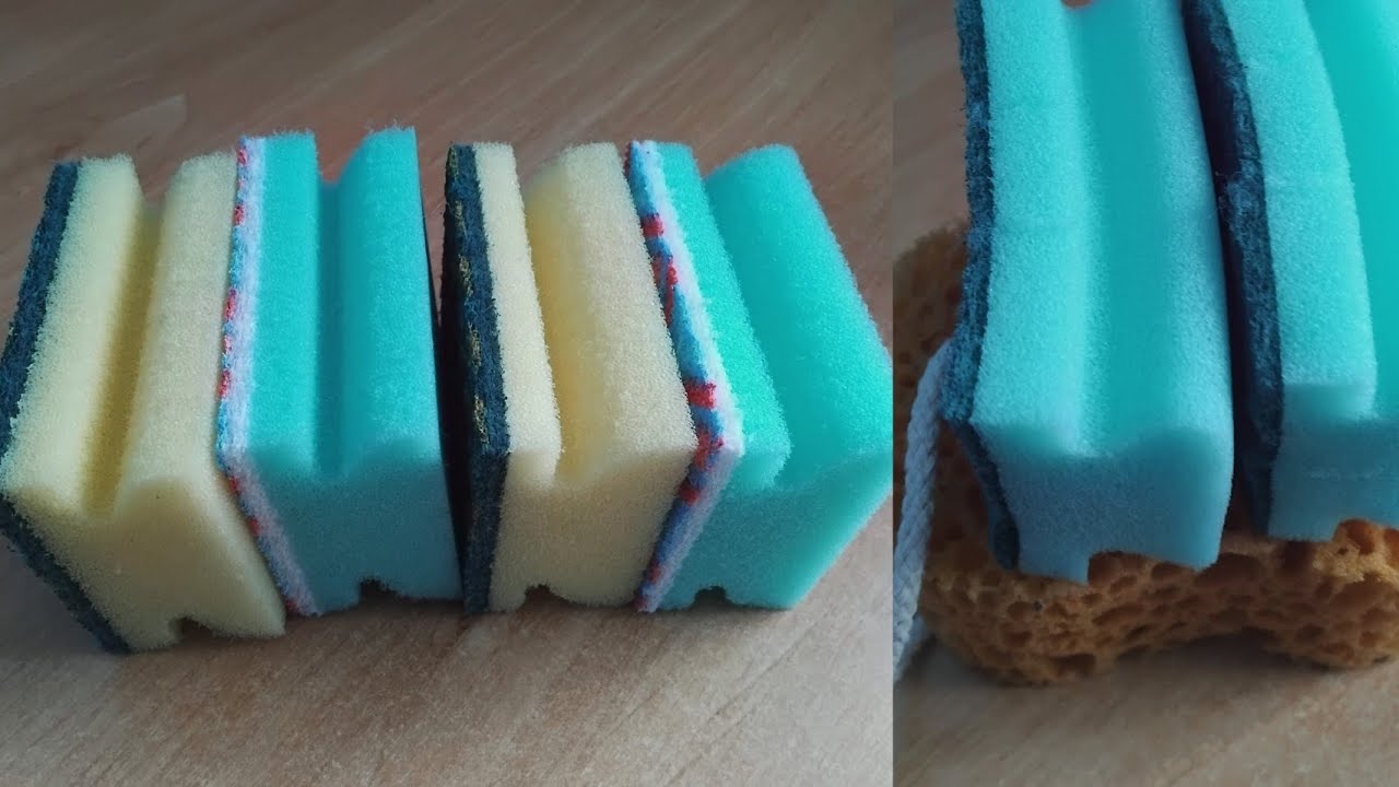 ASMR Dry, Wet, Soapy and Jelly Kitchen Sponge Ripping + Dry Ripping Cyan and Porous Bath Sponge 🩵💛🧡