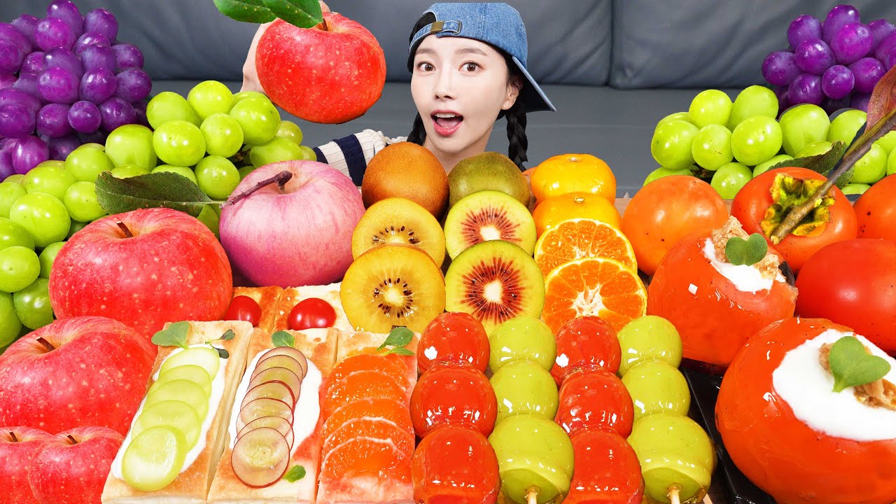 [Mukbang ASMR] Fruit Party 🍇🍎 Shine Muscat Grape Tanghulu Kiwi Ripe Persimmon Greek Yogurt Ssoyoung