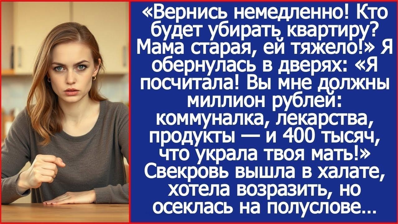 Вернись немедленно! Кто будет убирать квартиру  Мама старая, ей тяжело!