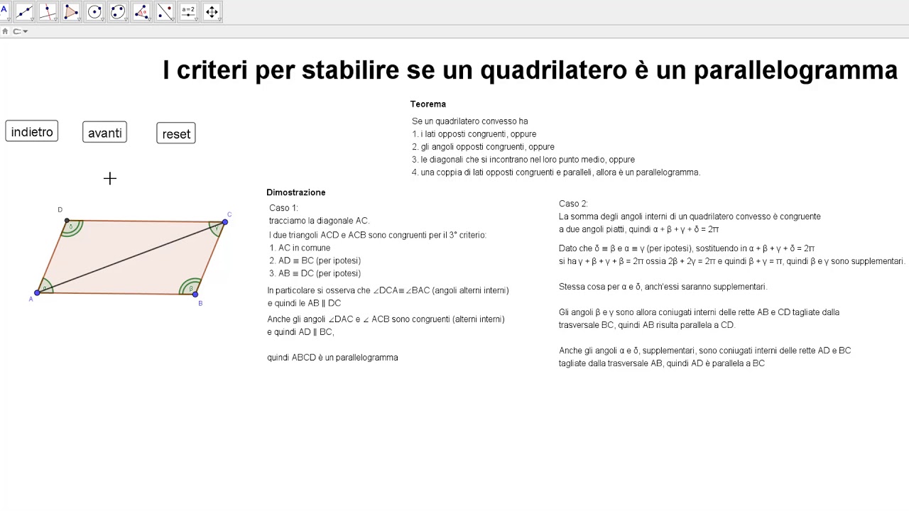 Criteri per stabilire se un quadrilatero è un parallelogramma