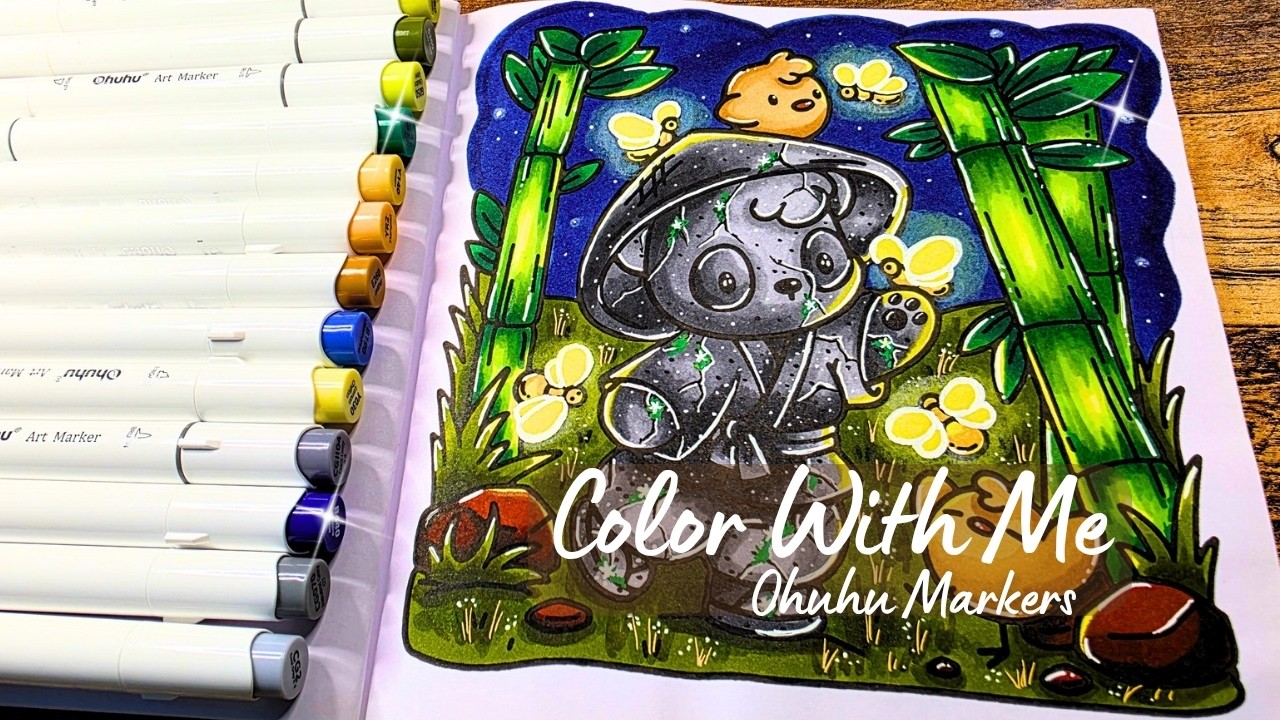 Color With Me 🌸 Cozy Japan Coloring Book | Ohuhu Alcohol Markers | Adult Coloring 🐼