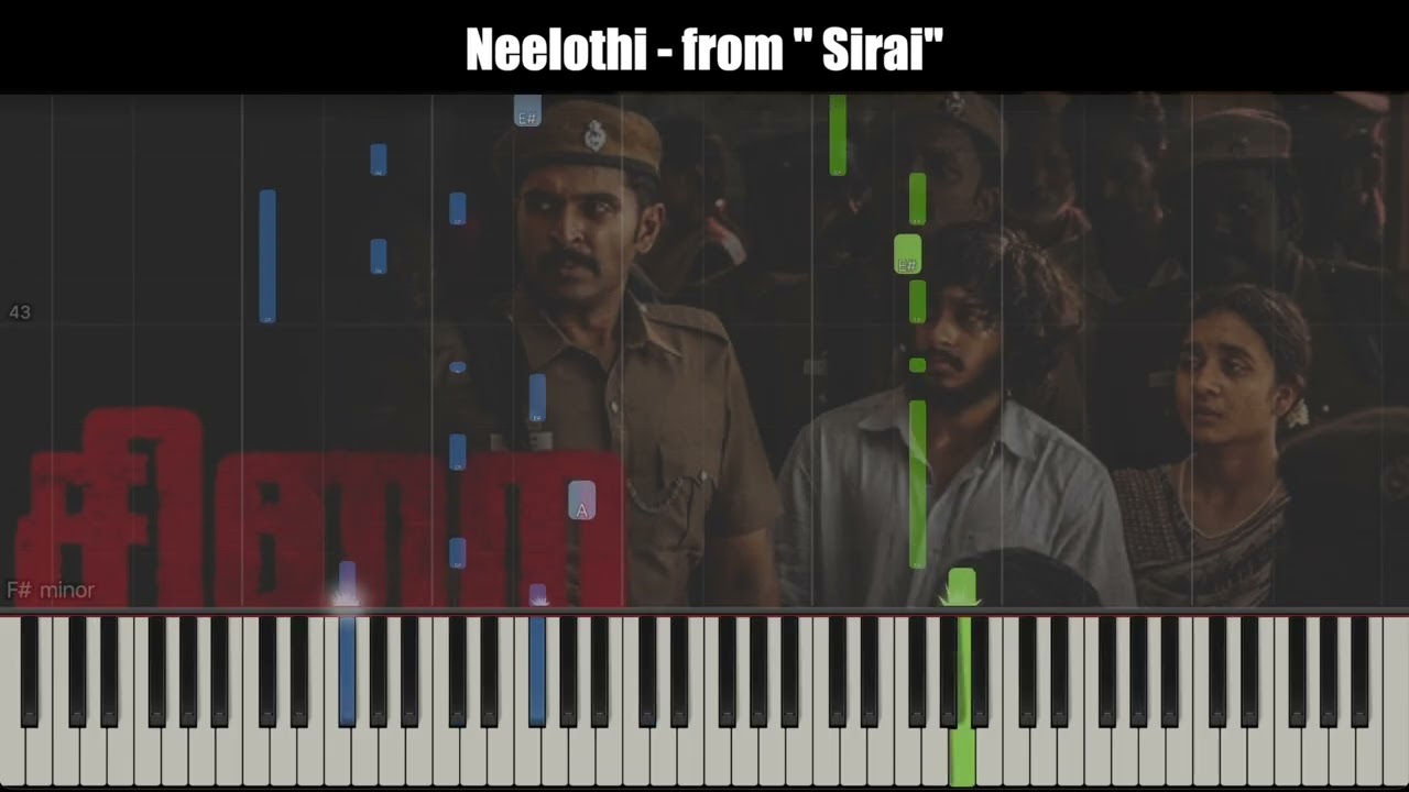Neelothi Piano/keyboard Tutorial Full Song | Vikram Prabhu | Justin Prabhakar