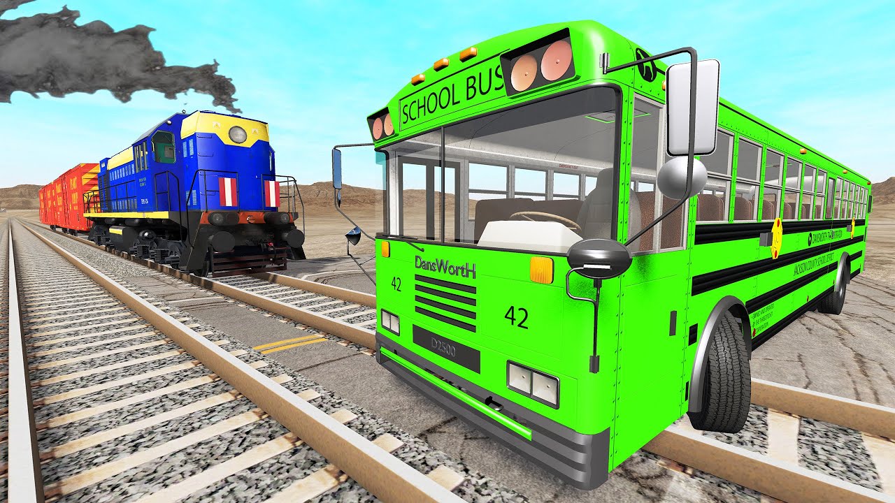 Truck Rescue Trailer Tractor Rails - Bus vs Rails and Trains - BeamNG.Drive