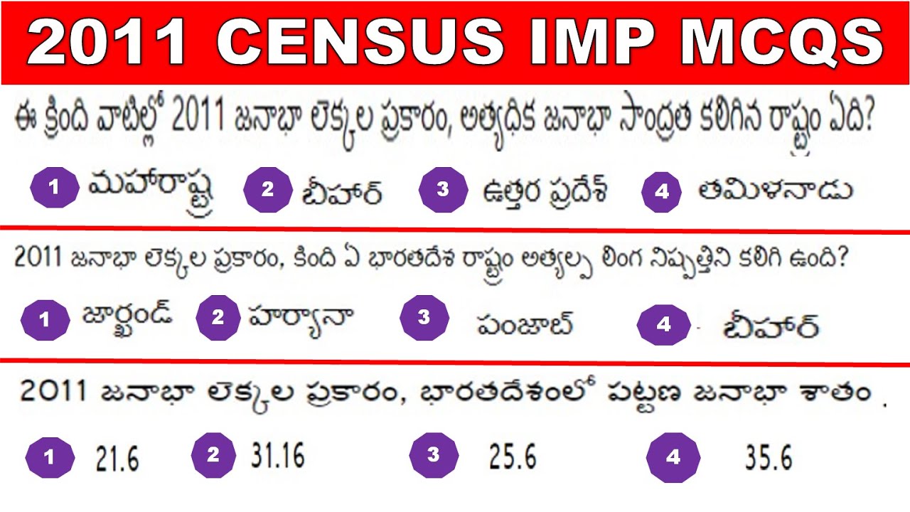 2011 CENSUS MCQS IN TELUGU|2011 జనాభా లెక్కలు ముఖ్యమైన బిట్స్ | CENSUS OF INDIA 2011 |GK BITS TELUGU