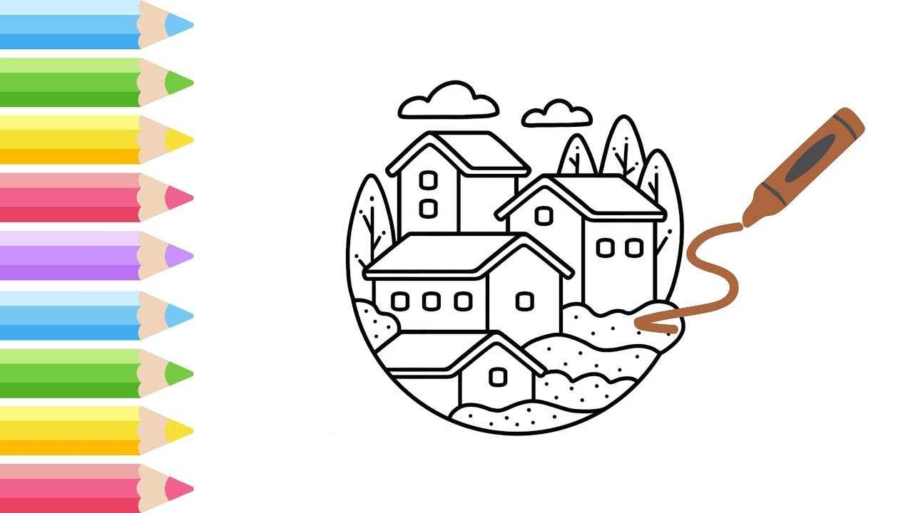 Color the Cute and Colorful Village – Fun for Kids | Let's Paint a Bright and Happy Village Together