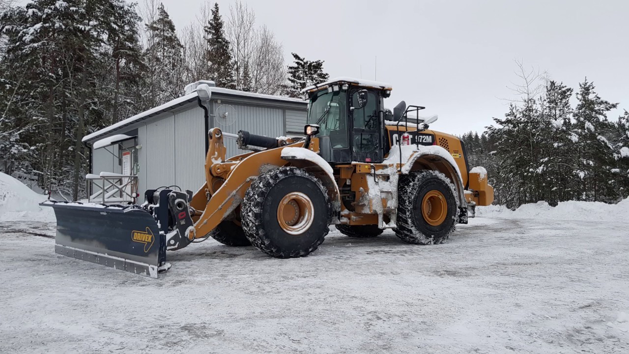 CAT 972M XE Wheel Loader snow removal with diagonal plow Drivex DB 4000