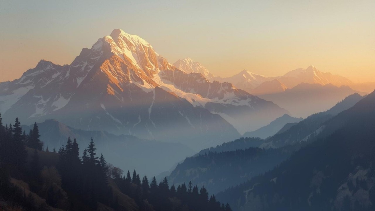 Sunrise Alpine Mountain Landscape Vintage Painting | Frame TV Art Display | 2-Hour Screensaver