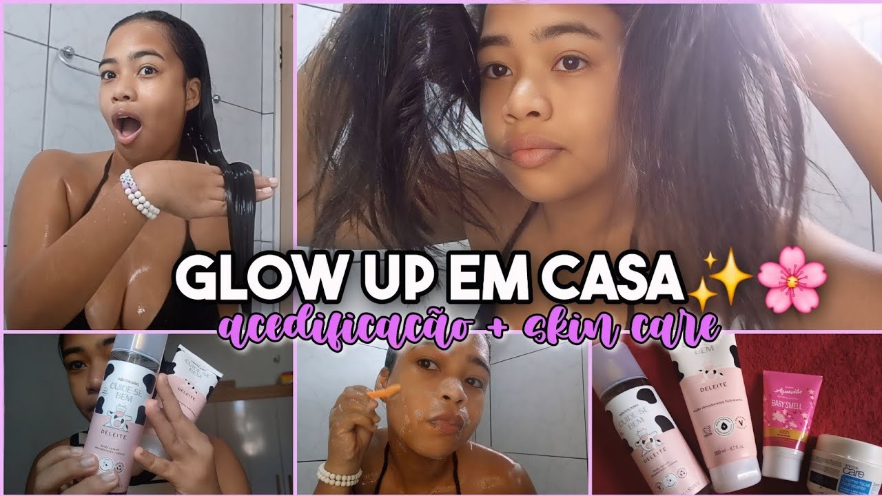 GLOW UP EM CASA:Acidificação no Cabelo pra Reviver os Fios + Skin care 🧖🏽‍♀️🫧