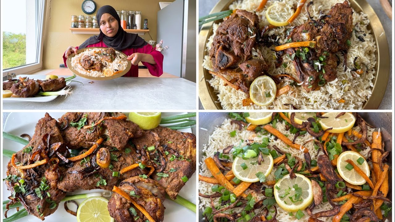 (4) Bariis iyo hilib alfoornata nooc kale loo kariyey🇸🇴❤️Somali rice❤️❤️ fara isgoosat ah🥰❤️