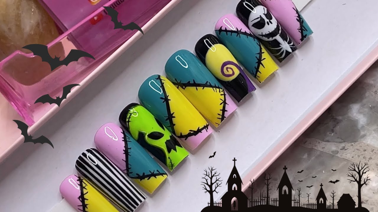 HALLOWEEN NIGHTMARE before Christmas INSPIRED NAIL ART ! Halloween Press on Nails Tutorial!