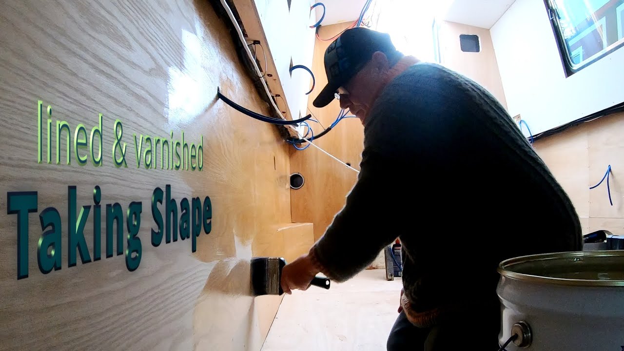 Taking shape  Lined & Varnished. #narrowboatbuild #canalboat #boatbuilding. @SV MegAStar.