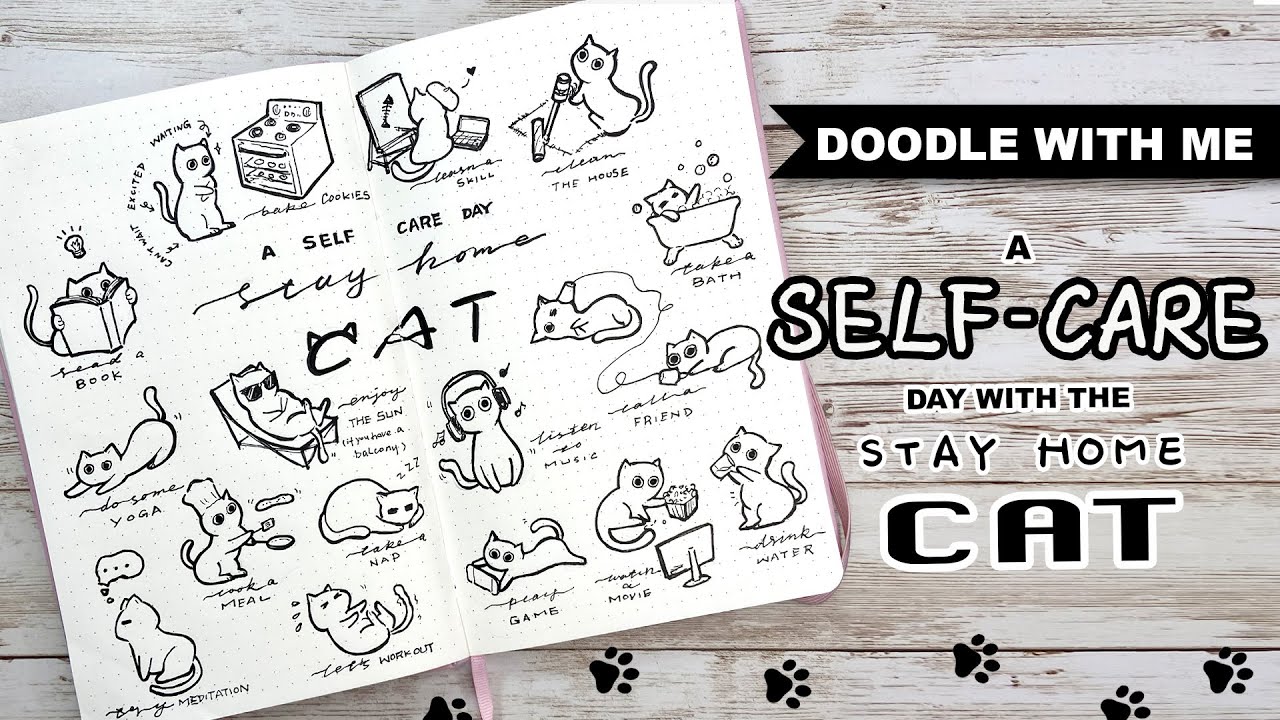 [DOODLE WITH ME] A SELF-CARE DAY with the stay-home CAT during quarantine | CAT DOODLES