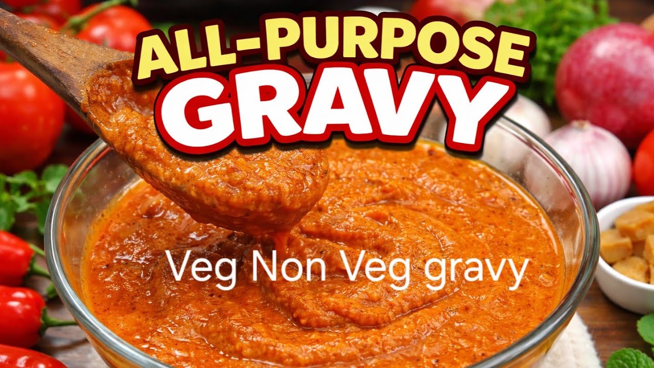 व्हेज नॉनव्हेज भाजीची ग्रेव्ही 🍲 all purpose gravy वेळेची बचत, झटपट भाजी तयार