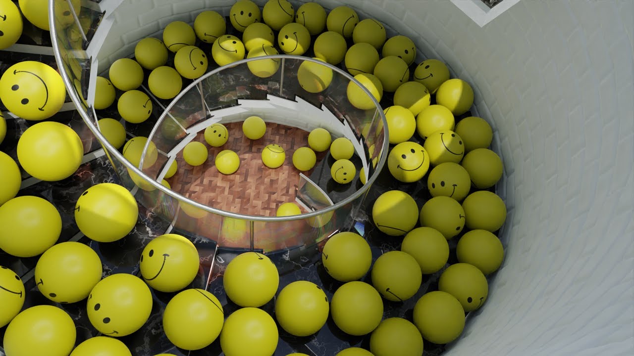 Smiley Balls on spiral stair | Blender Cycle | Rigid body simulation