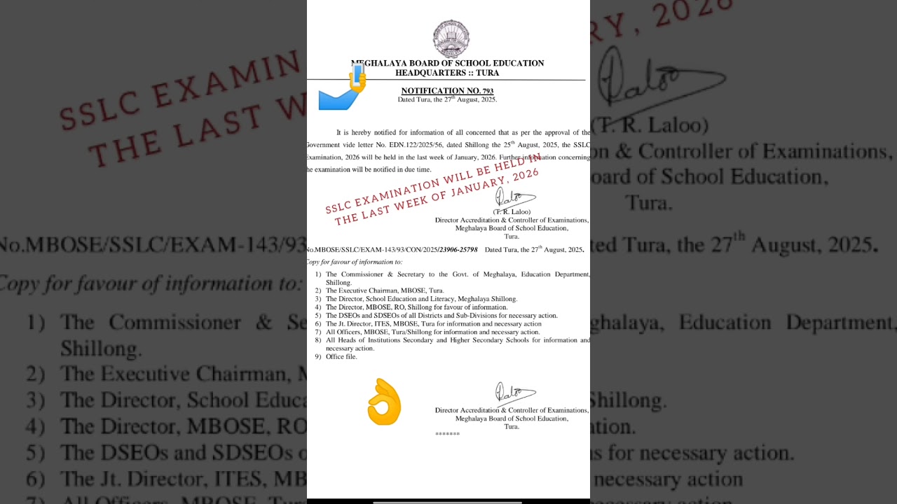 MBOSE SSLC TO BE HELD IN JANUARY 2026 NOT DECEMBER 25