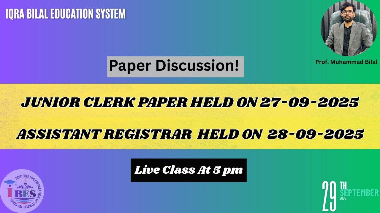 Lec # 09  | Detailed Paper Review : Junior Clerk & Assistant Registrar Co-operative Society | IBES