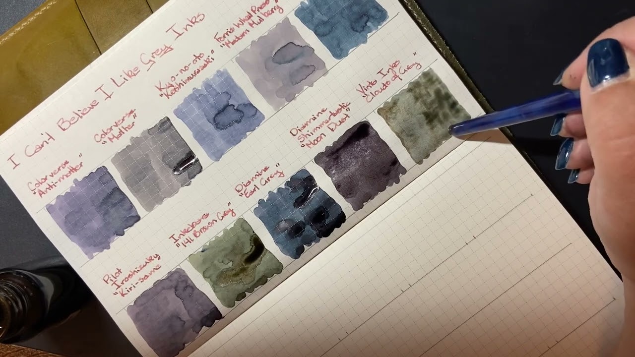 Swatching Grey and Greyish Fountain Pen Inks