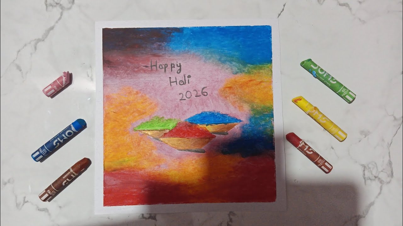 Holi drawing with oil pastels 
