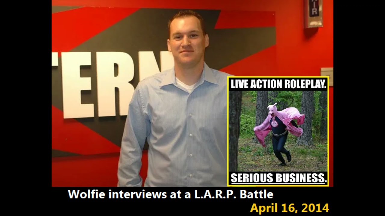 Wolfie interviews people at a L.A.R.P. Battle