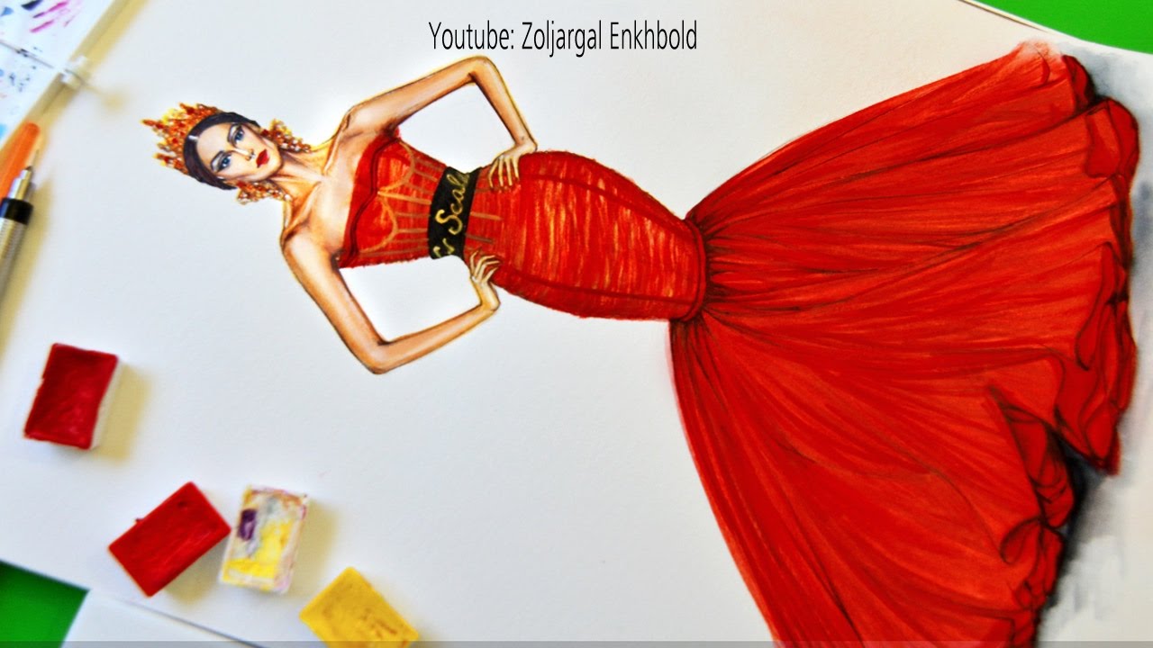 How I Paint:Skin, Jewelry, Gown (Dolce & Gabbana Design) Fashion Illustration