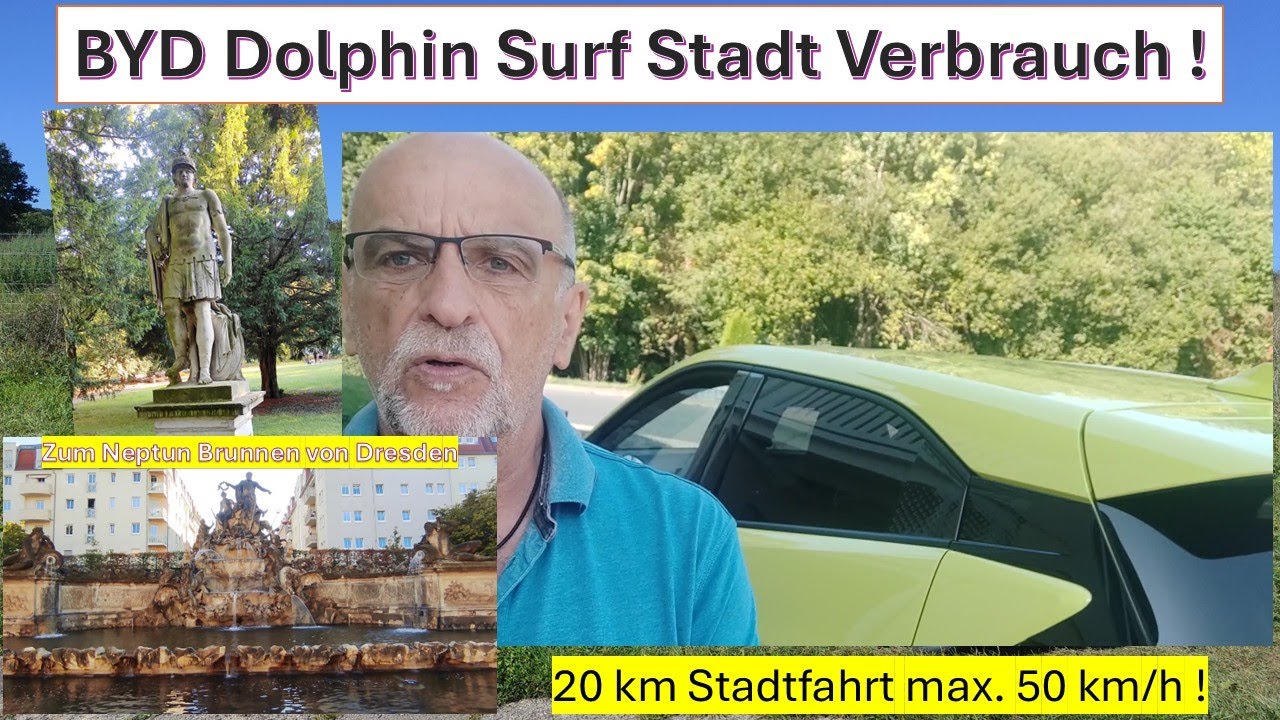 BYD Dolphin Surf 🐬 Stadt Verbrauchsfahrt nach Dresden von 20 km im ECO Modus zum  Neptunbrunnen !