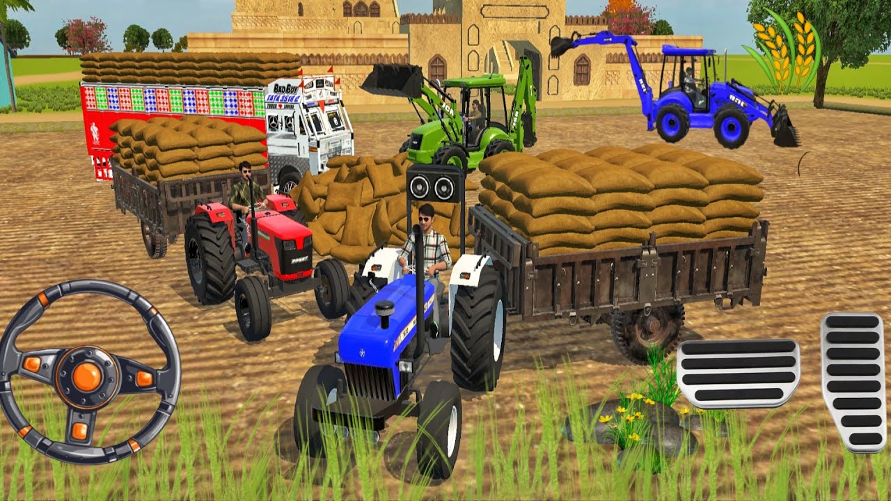 Drive tractor 🚜, Jcb , truck🚛 and Uploading rice🌾 bags on holland Tractor toli and Truck 🚛 ##tractor
