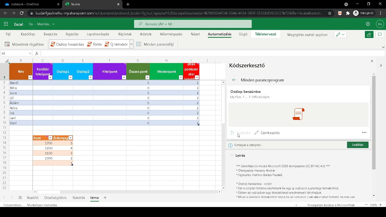 Gamifikációs modul M365 (Office 365) iskolai rendszerekhez