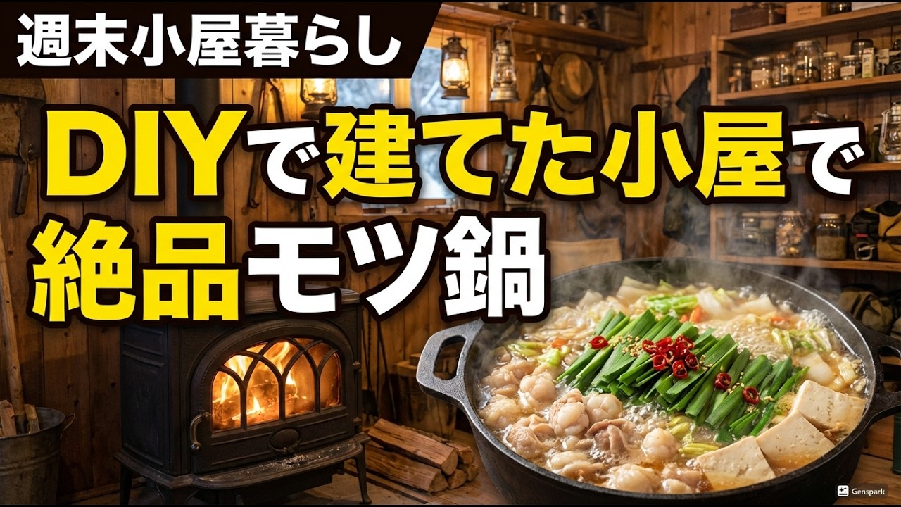 DIYで建てた小屋で真冬のモツ鍋ガレージキャンプ。