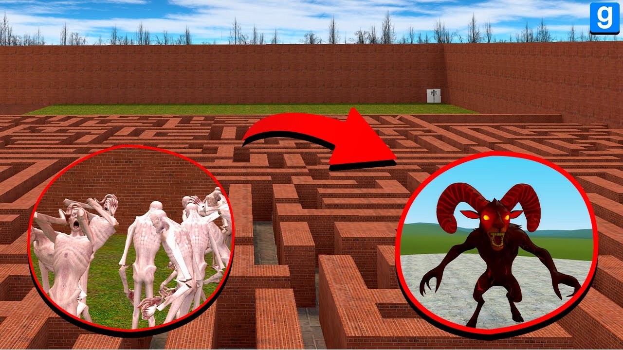AMAZING COUNT SCP-096 VS ROBLOX MUTANT DEER in BIG MAZE in Gmod!