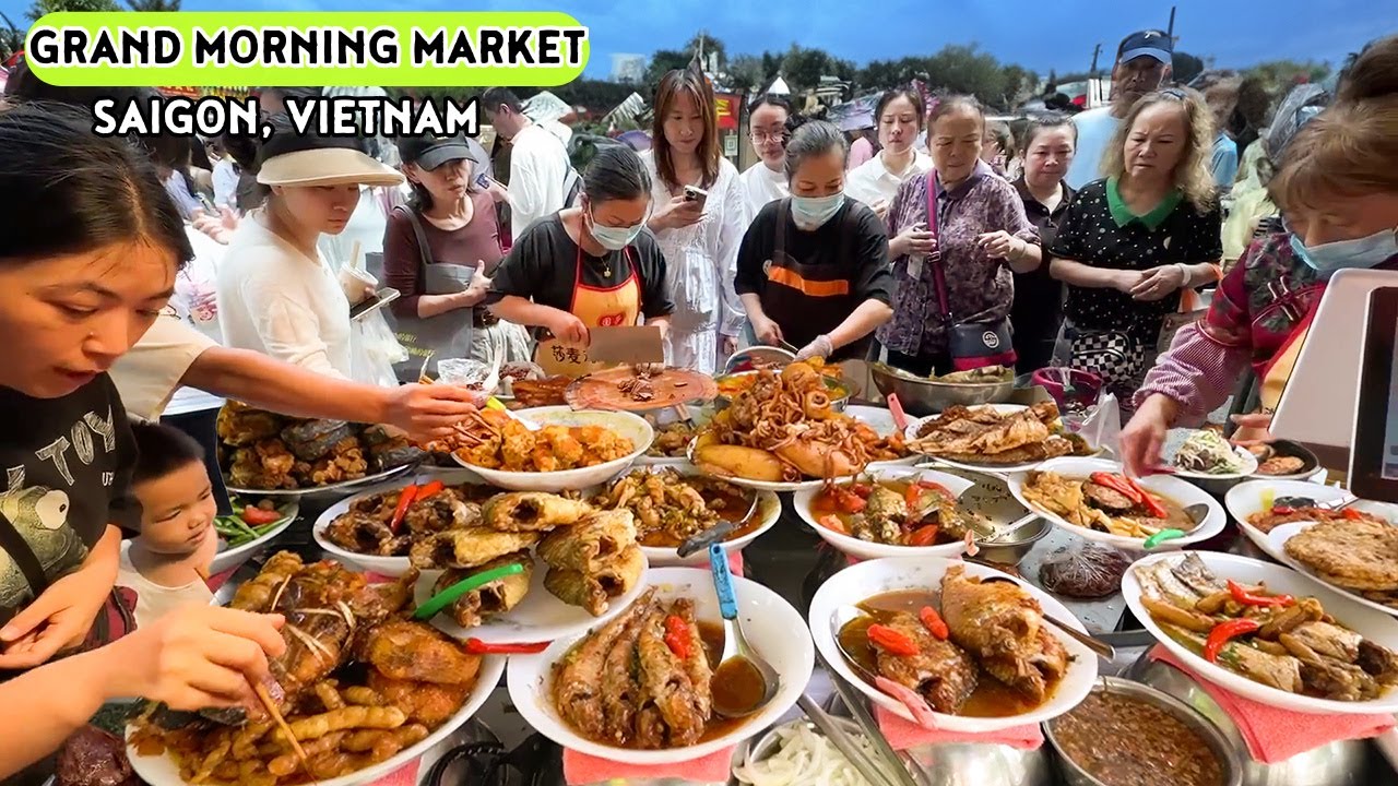 Bustling Morning Food Market in Chinatown Vietnam
