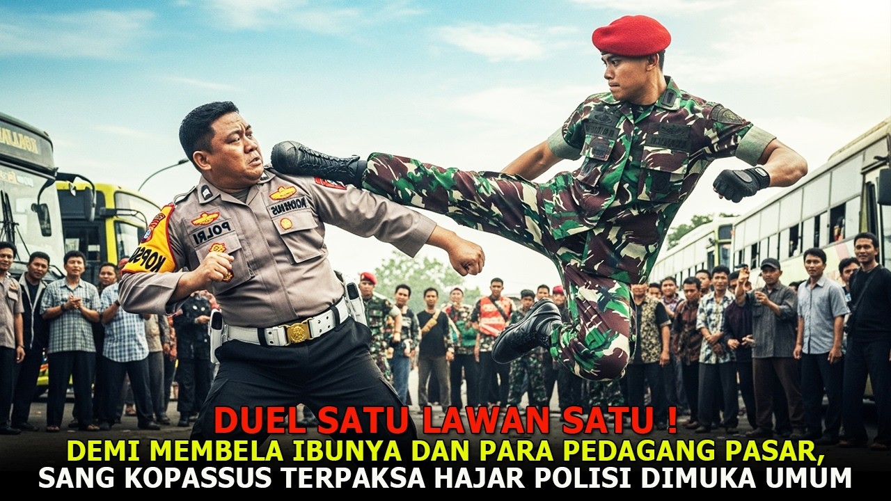 DUEL SATU LAWAN SATU❗Demi Membela Ibu dan Pedagang Pasar Kopassus Terpaksa Hajar Polisi di Muka Umum
