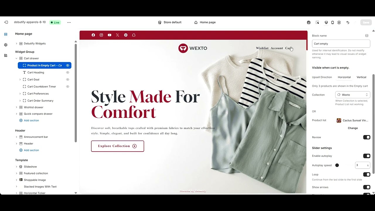 How to Add Product in Empty Cart Widget in Debutify theme