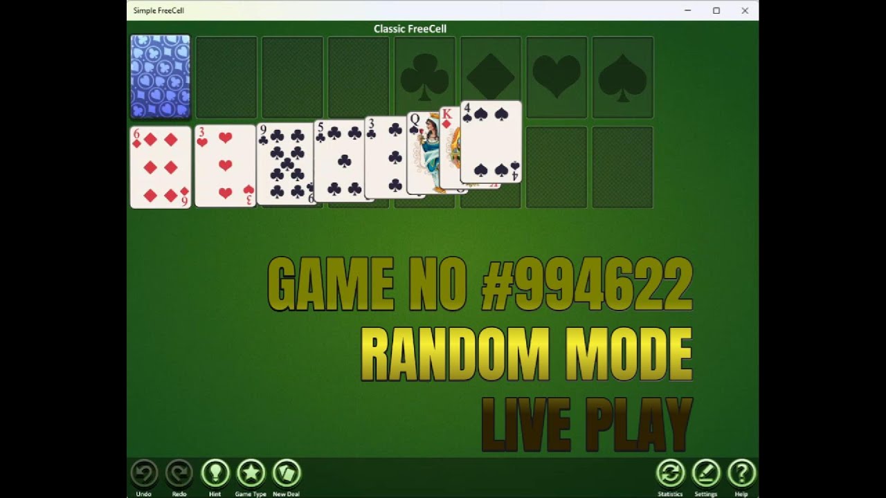HOW TO PLAY FREECELL SOLITAIRE GAME NO #994622 - LIVE PLAY - RANDOM MODE FOR BEGINNER #freecell