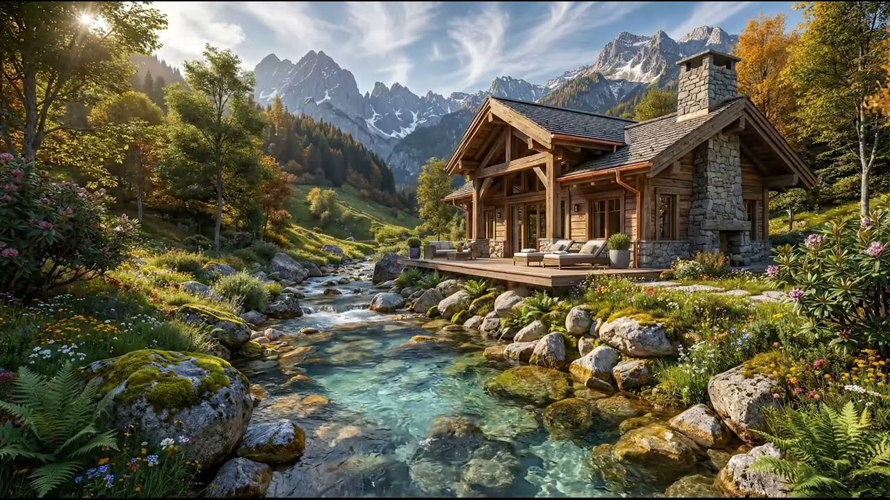 Wake Up Calm 🌞 Cozy Cabin Morning by the River | Fireplace & Nature Sounds