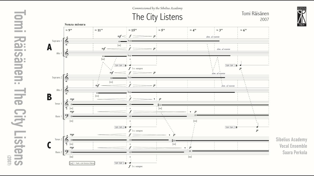 Tomi Räisänen: The City Listens (2007) for choir a cappella [score video]