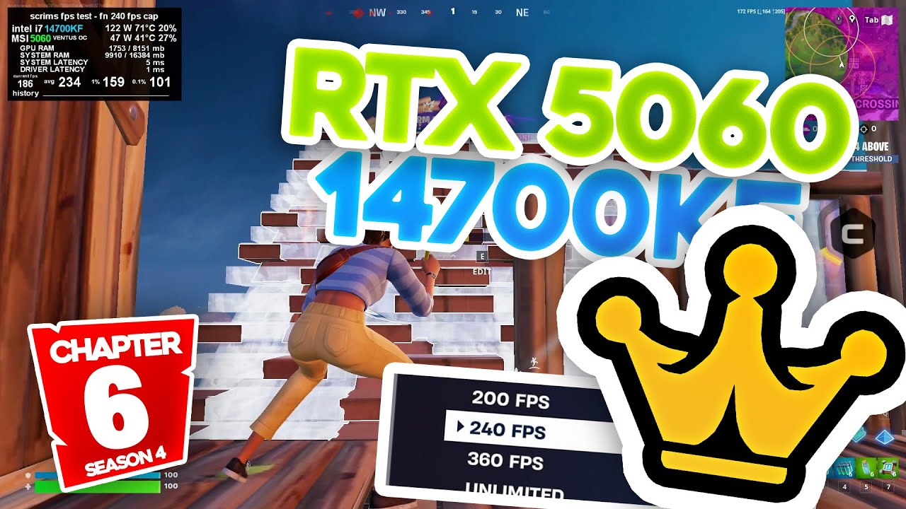 Intel i7 14700KF + MSI 5060 (noble scrims 240 fps cap) fortnite chapter 6 season 4 endgame