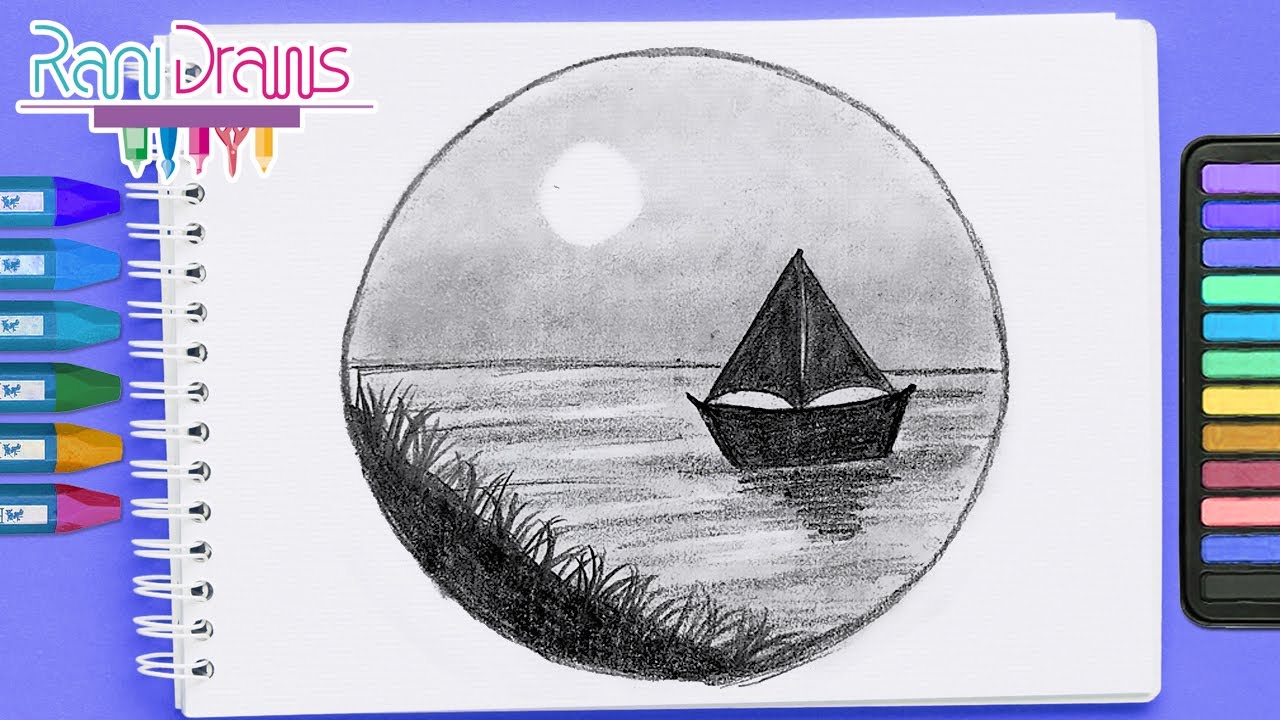 Cómo dibujar un PAISAJE EN EL LAGO con LÁPIZ  - ideas de dibujos con lápiz