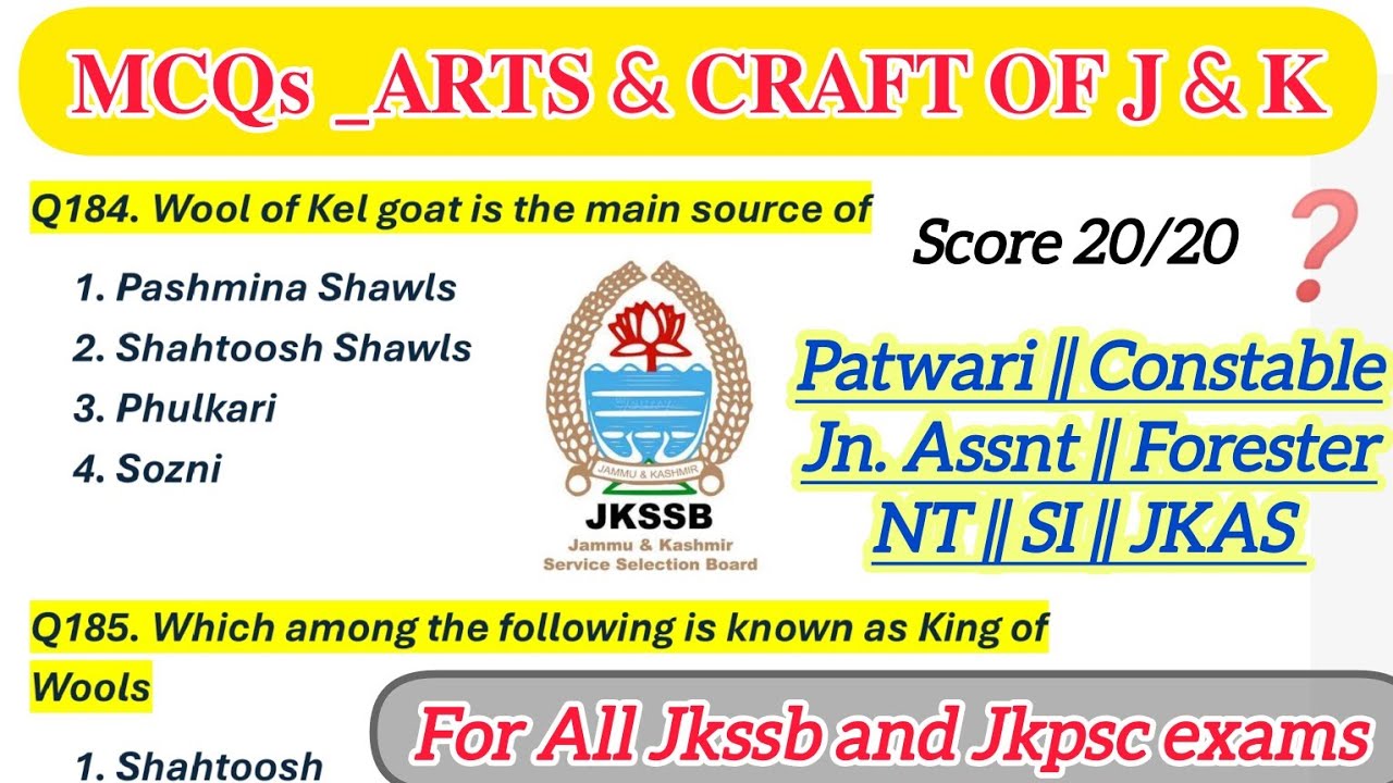Arts and Craft of J and K | Culture of J and K ||1000 MCQ Series on Gk of J & k || GK of J and K