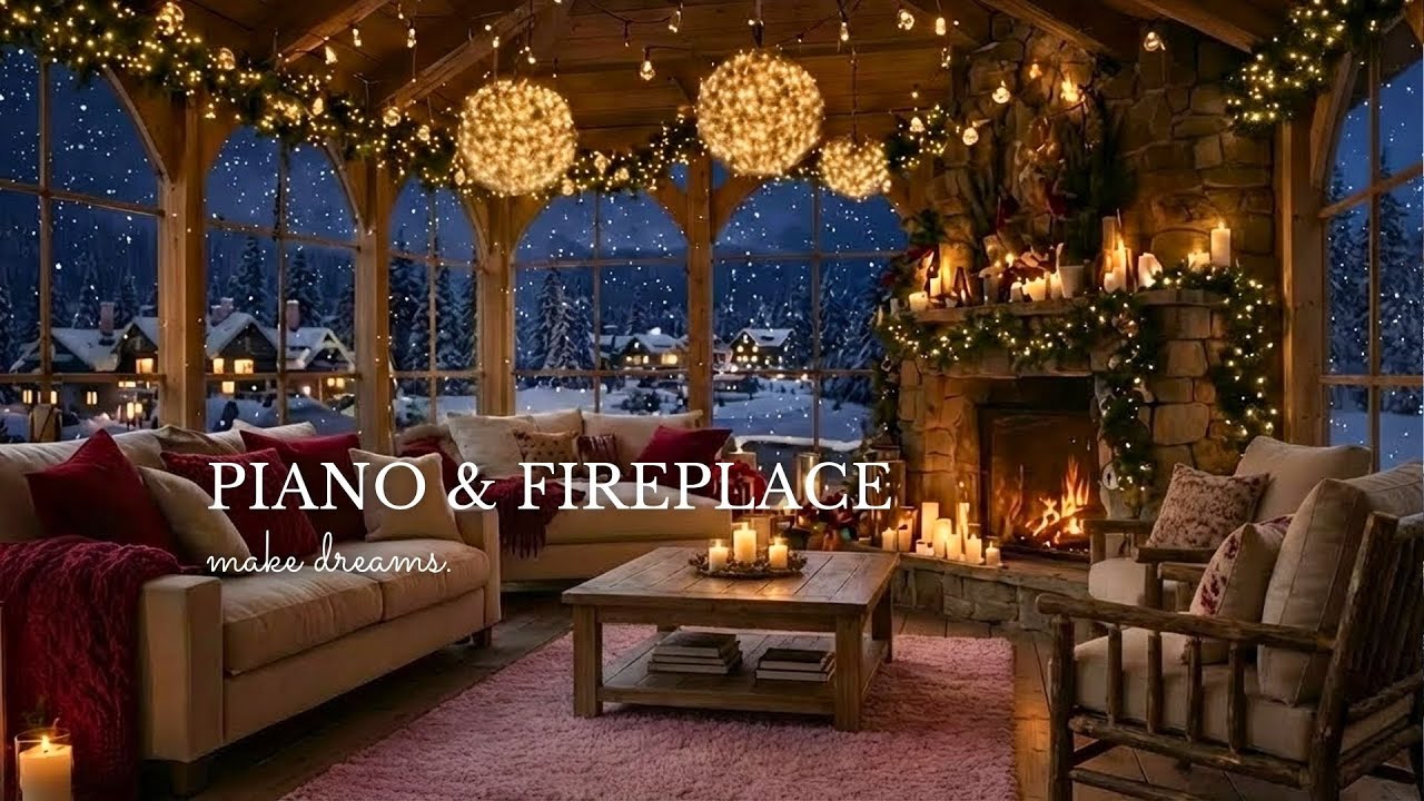 Cozy Fireplace Piano Music 🔥❄️ Soothing Winter Background for Study, Work & Relaxation