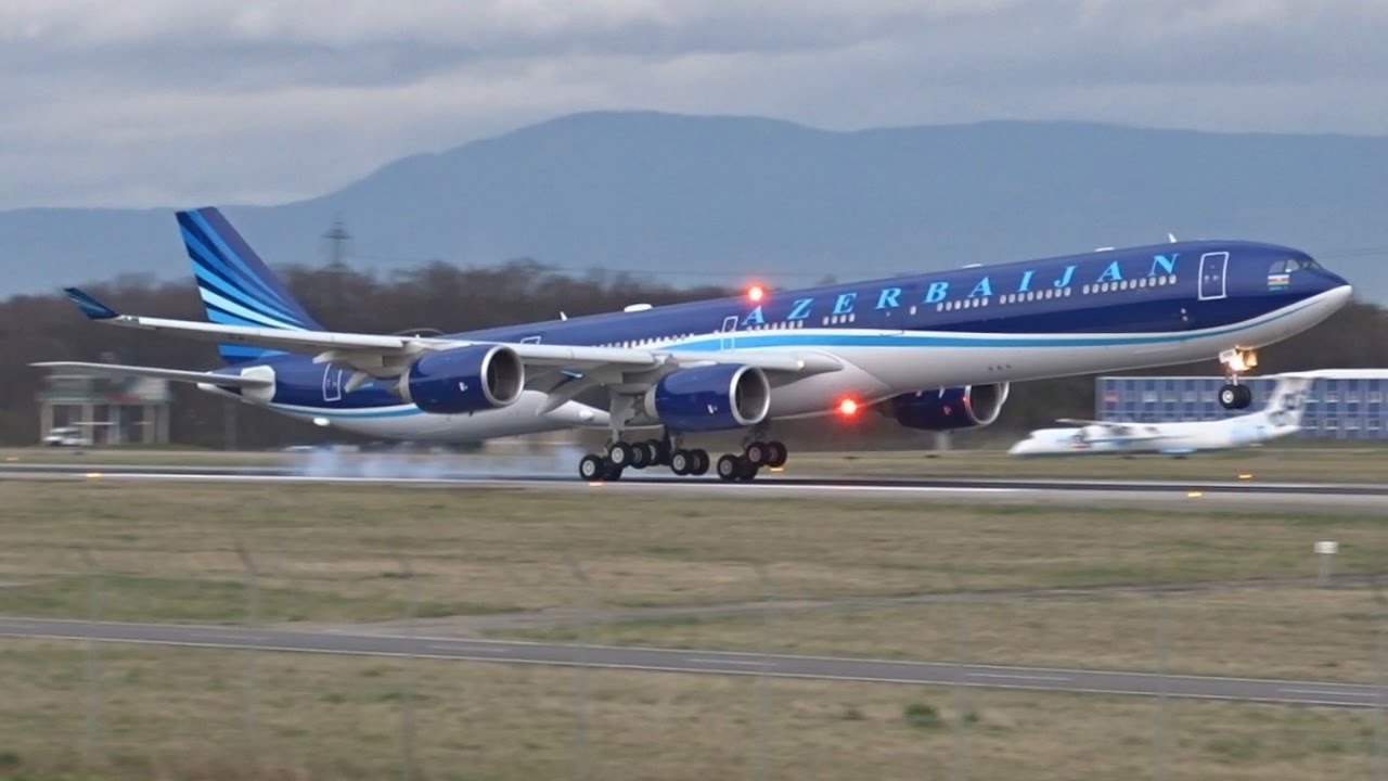 [FullHD] Azerbaijan Government Airbus A340-600 landing & takeoff at Geneva/GVA/LSGG