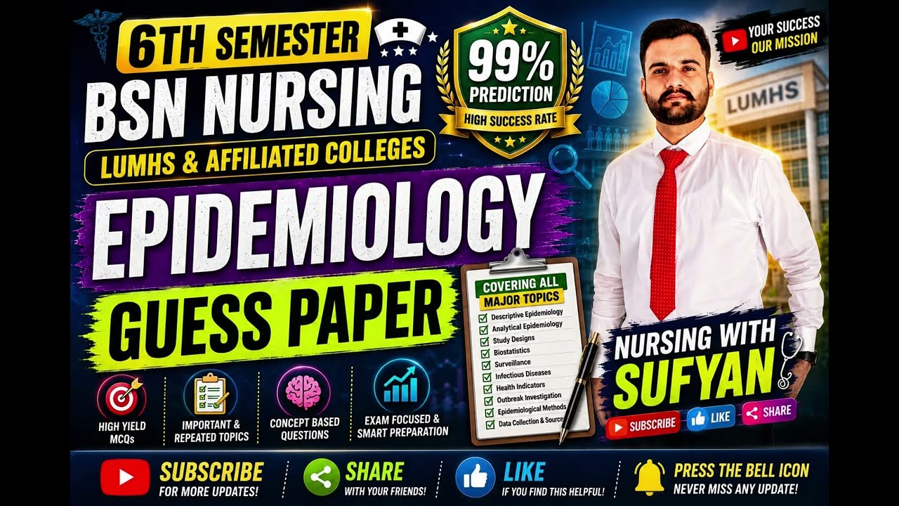 Epidemiology Guess Paper 2026 | BSN 6th Semester | LUMHS & Affiliated Colleges | Important MCQs
