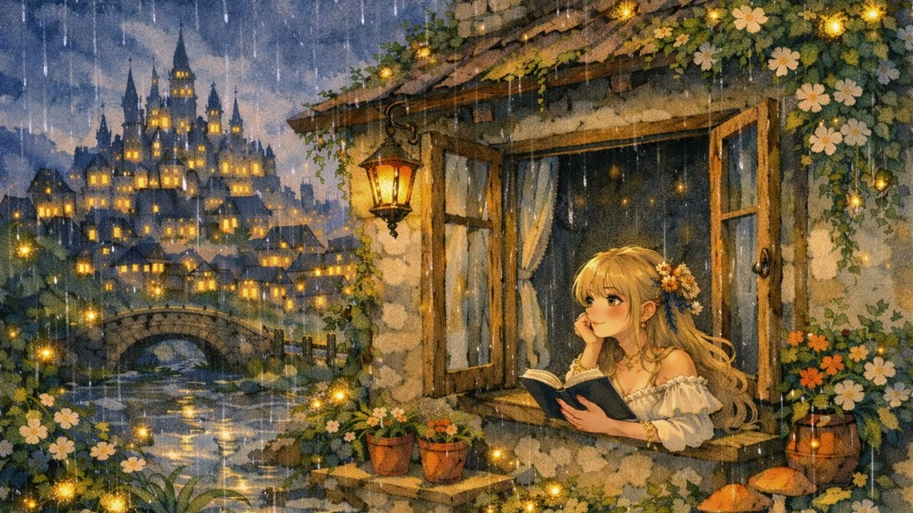灯りの街と雨音の夜｜Rain & Lanterns in a Fantasy Town | Relaxing Fantasy BGM ｜雨音・リラックス｜アンビエント｜90分
